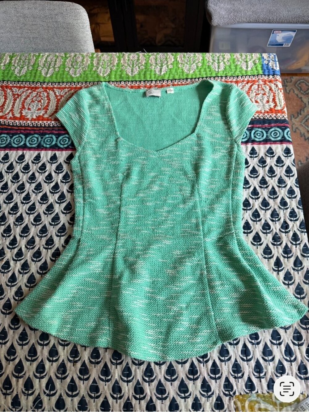 Anthropologie Seafoam Green Peplum Top - SMALL